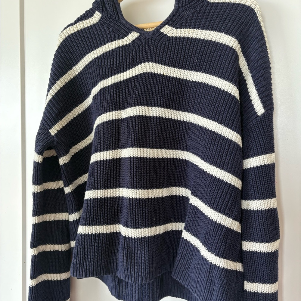 GAP Navy and White Striped V-Neck Sweater